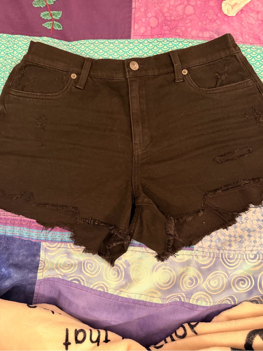 aerie Black Distressed Frayed Hem Jean Shorts